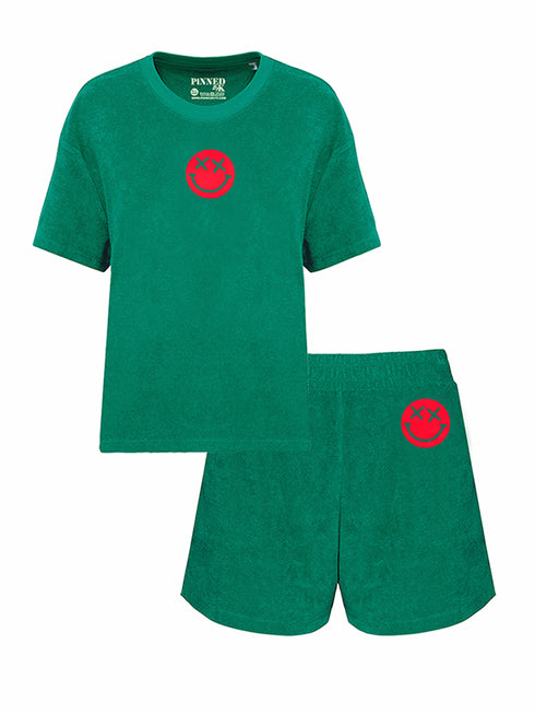 Set Badstof Smiley Neon Red Velvet | NOTE: Levertijd 5-7 werkdagen